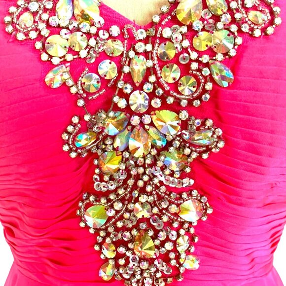 Strapless Barbie Pink Gown 4 Rhinestone Embellished Flowing Chiffon Skirt Prom - Picture 4 of 12